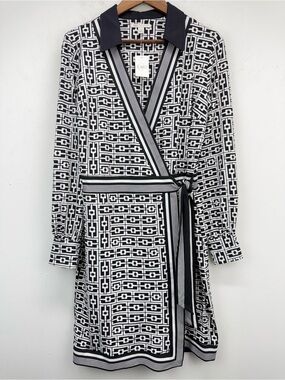 Cato size Medium Women’s Mod Black White Geometric Chain Link Wrap Dress NWT